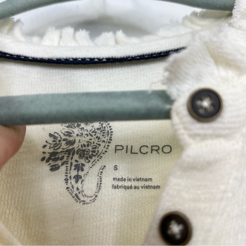 Pilcro Anthropologie Ruffled Henley Top size Small Creme Knit‎ Shirt Longsleeve - Picture 5 of 9